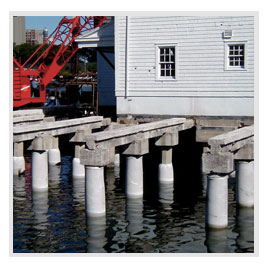 concrete pile jacket, dock piling repair, concrete piling repair, repair old piling