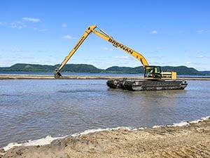 amphibious excavator, environmental dredging, wetland remediation, marshland restoration