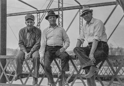 1937 Argyle Bridge Construction_Left to right_Jim Brennan did foundations, Doc Allinden another contractor who did steel ,  and State Highway Engineer A.C. Loshe