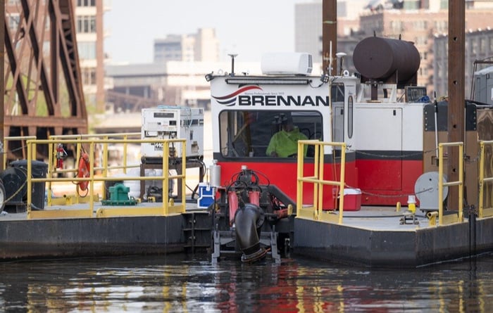 Brennan's dredge working on removing PCBs from the Milwaukee River