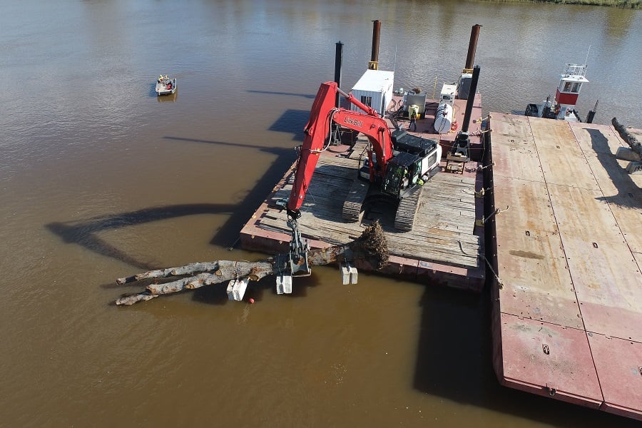 Placing A Rootwad Tree in the River