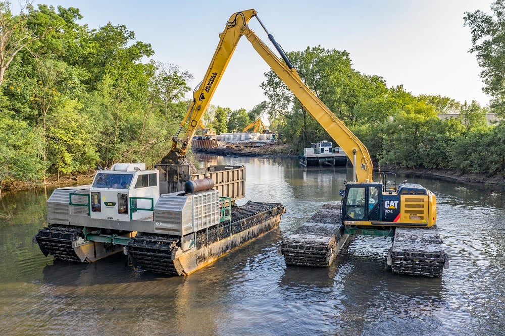 Photo of Brennan amphibious dump truck and crane