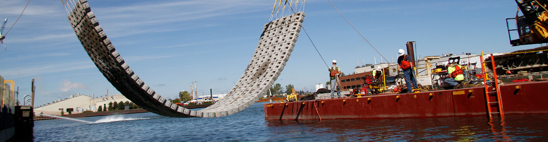 dam construction, underwater construction, articulating block mats, concrete block mats