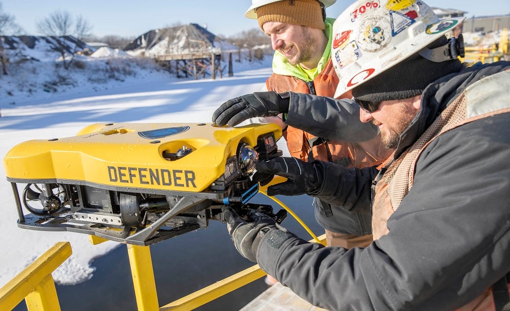 Brennan dive team deploying an ROV in cold weather